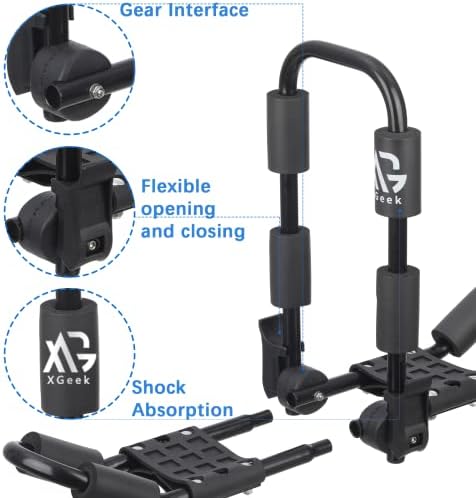 XGeek Kayak Roof Rack 4-in-1 for Kayak, Surfboard, Canoe and Ski Board Rooftop Mount Carrier Folding Adjustable Bilateral J-Style Rack on SUV, Car and Truck