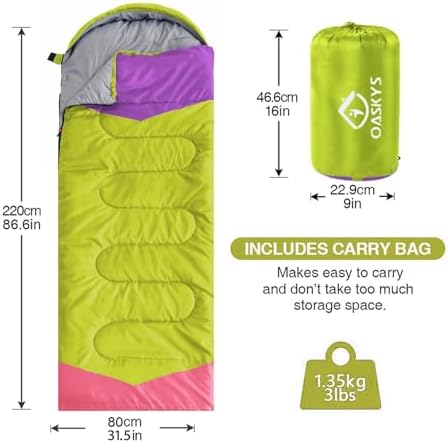 oaskys Camping Sleeping Bag - 3 Season Warm & Cool Weather - Summer Spring Fall Lightweight Waterproof for Adults Kids - Camping Gear Equipment, Traveling, and Outdoors