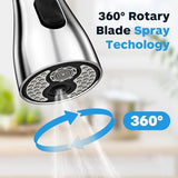 Kitchen Faucet Head Replacement 3 Modes with 12 Adapters, Pull Down Spray Head for Kitchen Faucet, Kitchen Sink Faucet Head G 1/2, Sprayer Head Replacement, Chrome