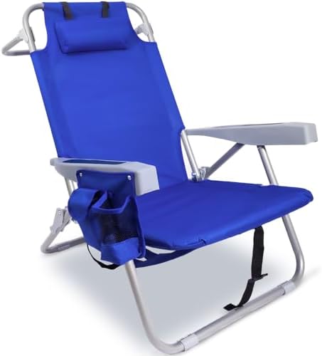 Beach Chair with Backpack Straps, Heavy Duty Backpack Beach Chairs for Adults with 4 Positions, Lay Flat Beach Chair with Large Cooler Pouch, Support to 350LBS
