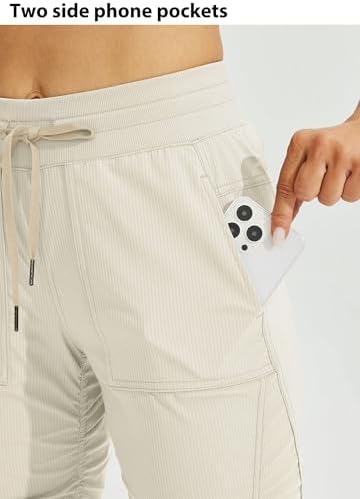 Willit Women's Quick-Dry Capris Hiking Travel Pants Striped Woven Workout Pants with Pockets Lightweight