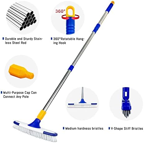 ITTAR Grout & Scrub Brush Combo, Floor Scrubber with Long Handle, Multi-Purpose Stiff Bristles Cleaning Brush Set for Tile, Grout, Deck, Kitchen, Shower Floor (2 Pcs)