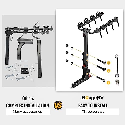 BougeRV Upgrade 2.0 Hitch Bike Rack with Dual Lock for SUV Truck, 165LB Capacity 2/3/4 Bikes Hitch Bike Carrier Rack with 2'' Hitch Receiver, Easy Assembly, Tilting & Foldable Bike Rack Hitch