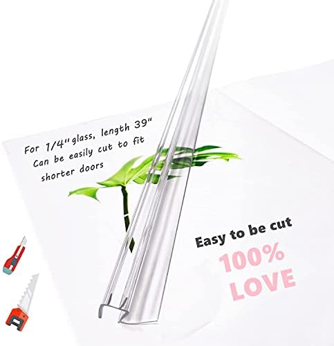 2-Pack Ultra Clear Shower Door Bottom Seal (1/4'' X 39'', Polycarbonate) Frameless Glass Shower Door Seal Strip Shower Door Sweep - Stop Shower Leaks and Create a Water Barrier