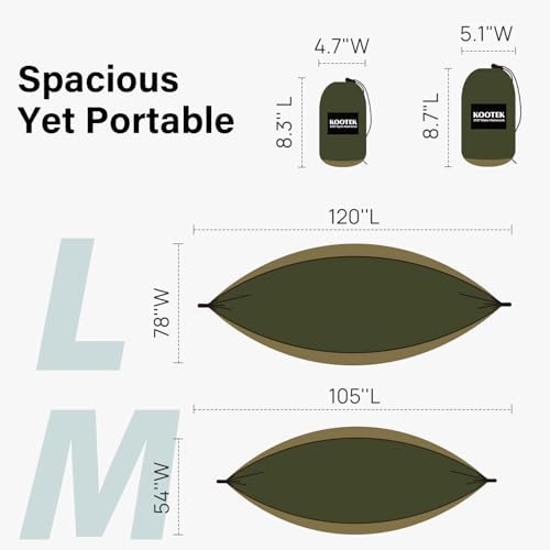 Kootek Camping Hammock 500 lbs Capacity, Portable Hammocks with Tree Straps & Attached Carry Bag, Camping Essentials Gear, Perfect for Outside Indoor Hiking Beach Backpack Travel