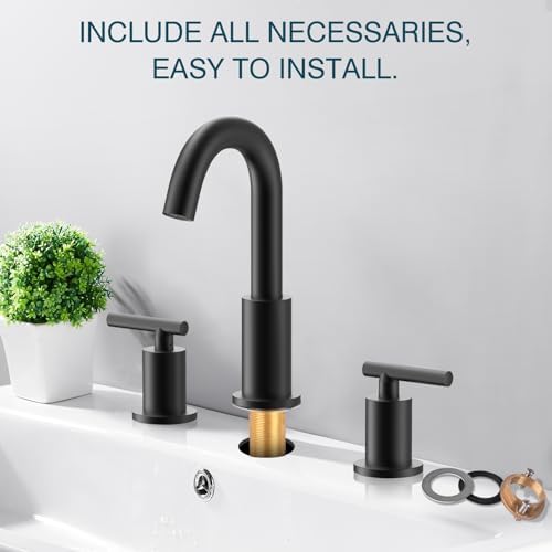 TRUSTMI Bathroom Faucet 3 Hole 2-Handle 8 inch Wide-Spread Bathroom Sink Faucet with Pop Up Drain and cUPC Waterlines, Matte Black