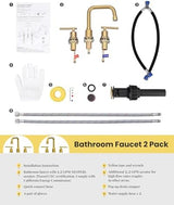 Brushed Gold Bathroom Faucet Set: WOWOW Widespread Bathroom Sink Faucet 3 Hole with Pop-up Drain and Supply Lines, 8 Inch Vanity Taps 3 Pieces Basin Tap 2 Handle Modern (Set of 2)