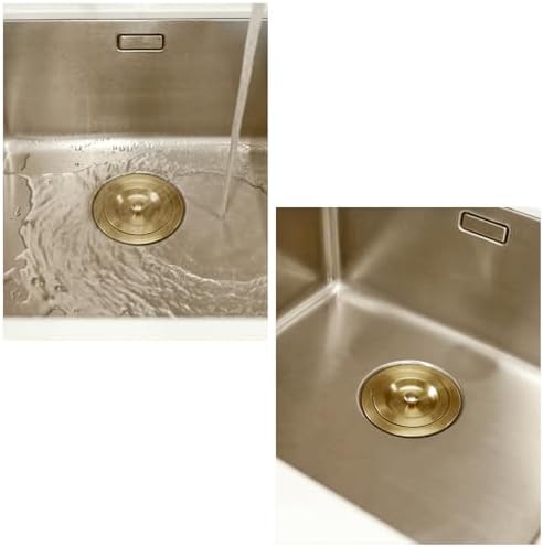 KONE 3-1/2 Inch Gold Sink Drain, Durable Stainless Steel Brass Kitchen Sink Drain Assembly Kit with Sink Strainer Waste Basket/Strainer Assembly/Sealing Lid for Standard Kitchen Sink