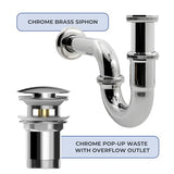 VANCOCO Washbasin Waste Set with Overflow (chrome), Universal Siphon Washbasin with pop-up Waste Valve, Brass Washbasin Waste Set