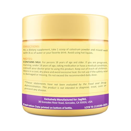 Colostrum Powder Supplement 5,000 mg, Grass-Fed Bovine Colostrum with Prebiotics, Probiotics, Lactoferrin & PRP, 30 Servings