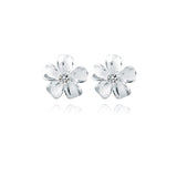 Reffeer Solid 925 Sterling Silver Plumeria Flower Stud Earrings for Women Teen Girls Crystal Flower Stud Earrings (A-Silver)