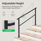 VIVOSUN Outdoor Handrail, 4 Step Stair Handrail, 54" x 36" Fits 1 to 4 Steps, Wrought Mattle Iron Handrail for Concrete Steps, Porch Steps, One-Step Assembly, Black