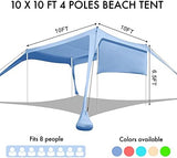 Beach Canopy Tent Shade with Sidewalls 10x10FT, 6.6FT Tall, UPF50+ Sun Shelter, Windproof & Water Resistant, Includes Guylines Sand Shovel Stability Poles, Easy Up for Beach Outdoor Camping Backyard