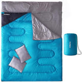 Tuphen Double Sleeping Bag, Sleeping Bag with 2 Pillows, Queen Size XL Bag for 2 People, Cold Warm Weather- 3 Seasons, Waterproof Adults for Camping, Backpacking or Hiking