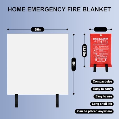 Home Emergency Fire Blankets 59“ x 59” Fiberglass Fire Blankets Essential Emergency Fire Blankets for Home and Kitchen 2 Packs