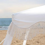 AMMSUN Beach Cabana with Fringe, 6'×6' Boho Beach Canopy with Tassels, Easy Set up & Premium Wood Pole, Cabana Tent with Sand Pockets, Instant Sun Shade for Sand, Garden, Patio, Elegant White