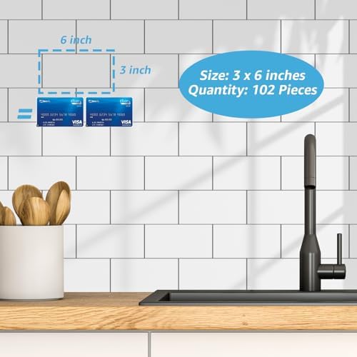 Art3d 102-Piece Peel and Stick Wall Tile for Kitchen Backsplash, Bathroom, Fireplace, 3in. × 6in. Stick on Subway Tile, Glossy White