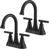 Bathroom Faucets for Sink 3 Hole, Hurran 4 inch Matte Black Bathroom Sink Faucet with Pop-up Drain and 2 Supply Hoses, Stainless Steel Lead-Free Centerset Faucet for Vanity RV, 2 Pack