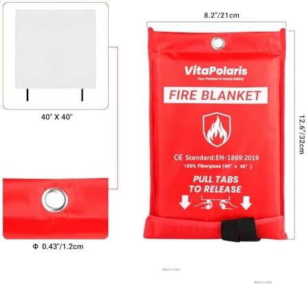 Heavy-Duty Emergency Fire Blanket for Home and Kitchen – 2 Pack, Fireproof Fiberglass Fire Extinguisher Blanket for Welding, Fireplace, Car, Camping, Fire Suppression for Grease Fires