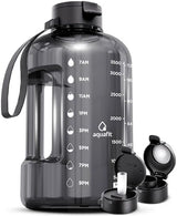 AQUAFIT 1 Gallon Water Bottle with Time Marker - Straw & Chug Lid - BPA Free Big Water Bottle with Straw - Gym Water Bottle with Handle - Gallon Water Jug (128 Ounces, Gray)