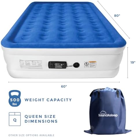 SoundAsleep Dream Series Luxury Air Mattress with ComfortCoil Technology & Built-in High Capacity Pump for Home & Camping- Double Height, Adjustable, Inflatable Blow Up, Portable - Queen Size
