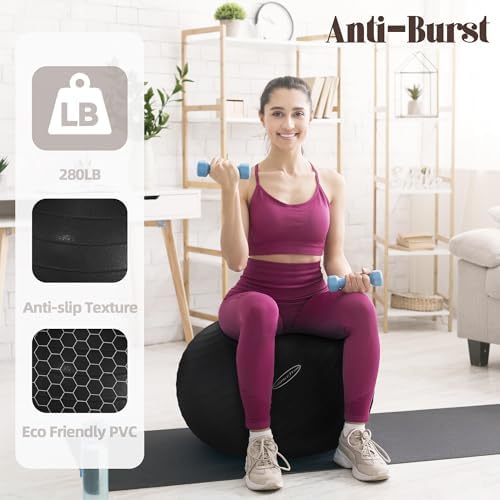 Anti-Burst and Slip Resistant Exercise Ball - Yoga, Fitness, Birthing Ball With Quick Pump, 2,000-Pound Capacity, Multiple Colors and Sizes