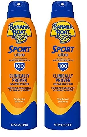 Banana Boat Sport Ultra SPF 100 Sunscreen Spray, 6oz - Water Resistant, High SPF, Sport Sunscreen (Pack of 2)