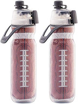 O2COOL Mist N Sip 2-in-1 Misting Water Bottle, 20 oz (2 Pack Football), Reusable Sports Bottle with Pull Top Spout & High Flow Rate - BPA Free, Insulated, Lightweight