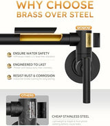 WOWOW Pot Filler Faucet Matte Black, Brass Pot Filler Wall Mount Kitchen Stove Faucet with Double Joint Swing Arms