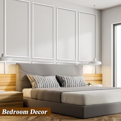Pangda 6 Set Peel and Stick Wall Molding Kit, Premade Accent Molding Wainscoting Panel for Interior Wall Moulding Decor, Ready to Assemble Wainscoting Accent Panel (54 x 24 in)