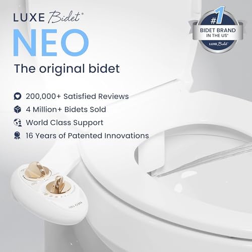 LUXE Bidet NEO 185 - Self-Cleaning, Dual Nozzle, Non-Electric Bidet Attachment for Toilet Seat, Adjustable Water Pressure, Rear and Feminine Wash (Gold)