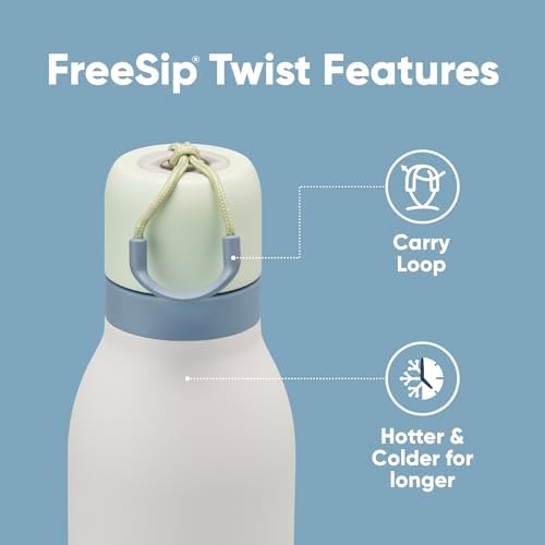 FreeSip Twist Insulated Stainless Steel Water Bottle with Straw for Sports and Travel, BPA-Free, 24-oz, Green/White (Iced Breeze)