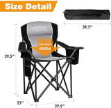 2PCS Folding Camping Chair Portable Outdoor Heavy Duty Padded Chairs Lawn Chair with Cup Holder, Storage Pocket and Cooler Bag, Supports 450LBS Black