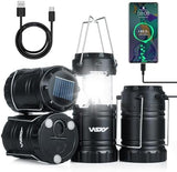 Wsky Solar Camping Lantern 4-Pack - Rechargeable LED Lights, Magnetic Base & Foldable Hanging Hook- Collapsible Lamp Battery Powered Perfect for Power Outages, Hiking, Campsites, Emergencies