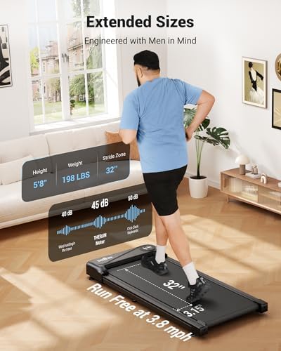 THERUN Walking Pad Treadmill Under Desk, Portable Mini Treadmill for Home/Office, Walking Pad Treadmill 2.5HP, Walking Jogging Machine with 265 lbs Weight Capacity Remote Control LED Display