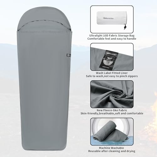 Naturehike 4.5oz Ultralight Washable Sleeping Bag Liner, Lightweight Adult Sleep Sack & Travel Sheets for Backpacking, Hotel, Camping, Hostels, ZY20