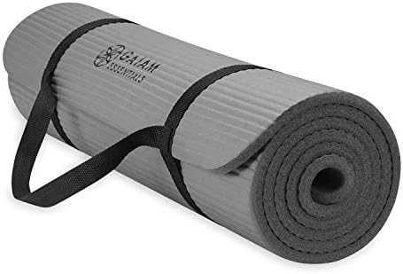 Gaiam Essentials Thick Yoga Mat Fitness & Exercise Mat with Easy-Cinch Yoga Mat Carrier Strap, 72"L x 24"W x 2/5 Inch Thick