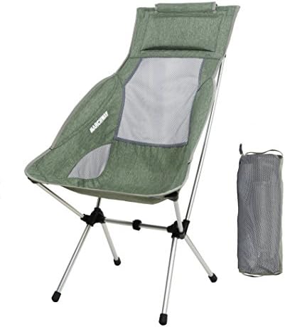MARCHWAY Lightweight Folding High Back Camping Chair with Headrest, Portable Compact for Outdoor Camp, Travel, Picnic, Festival, Hiking, Backpacking (Highback Green)
