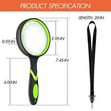 Leffis 4 Pack Magnifying Glass, 10X Non-Slip Handheld Reading Magnifier with Lanyard for Kids and Seniors, 75mm Magnifying Glass Lens for Reading, and Nature Exploration