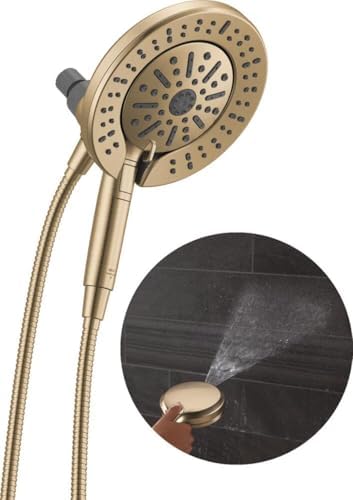 Delta Faucet 6-Setting In2ition 2-in-1 Dual Shower Head with ProClean Spray, Gold Round Shower Head with Hose, Hand Held, Champagne Bronze 75655CZ