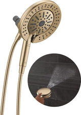 Delta Faucet 6-Setting In2ition 2-in-1 Dual Shower Head with ProClean Spray, Gold Round Shower Head with Hose, Hand Held, Champagne Bronze 75655CZ