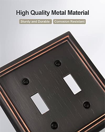 Double Toggle Wall Plate, Decorative Aged Bronze Light Switch Cover, Metal Switch Plate Cover, 2-Gang, Midize, 2 Pack
