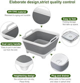 Dishpan, 9L Collapsible Washing Basin (Gray, PP, TPR), Portable Dish Tub with Drain Plug, Space-Saving Drying Rack for Kitchen, Camping, Laundry use