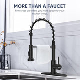 Kitchen Faucets with Pull Down Sprayer Commercial Industrial Stainless Steel Single Handle Single Hole Spring Farmhouse RV Sink Faucet, Matte Black Kitchen Faucet for Laundry Utility Room Sink