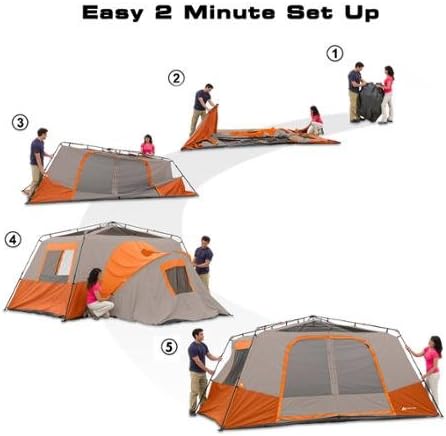 Ozark Trail 11 Person 3 Room 14' x 14' Instant Cabin Tent (Orange)