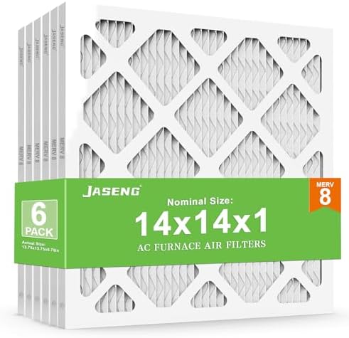 14x14x1 Air Filters, MERV 8 Pleated HVAC Furnace Filters (6-Pack) - Dust Defense, MPR 600 - exact dimensions: 13.75"x13.75"x0.75" - Replacement for AC, Heater, and Ventilation Systems