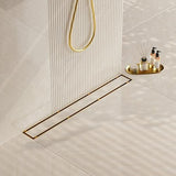 Neodrain 24-Inch Gold Linear Shower Drain, 2-in-1 Flat & Tile Insert Cover, Stainless Steel Linear Drain, Brushed Brass Rectangle Shower Floor Drain with Hair Strainer, Watermark&CUPC Certified