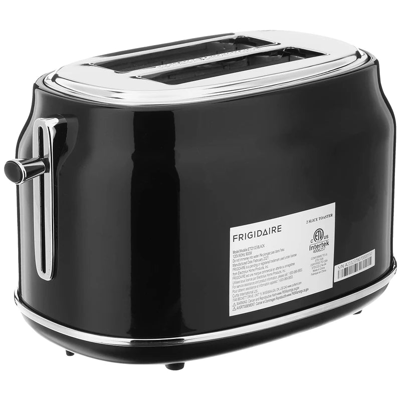 Frigidaire ETO102-BLACK, 2 Slice Toaster, Retro Style, Wide Slot for Bread, English Muffins, Croissants, and Bagels, 5 Adjustable Toast Settings, Cancel and Defrost, 900w, Black