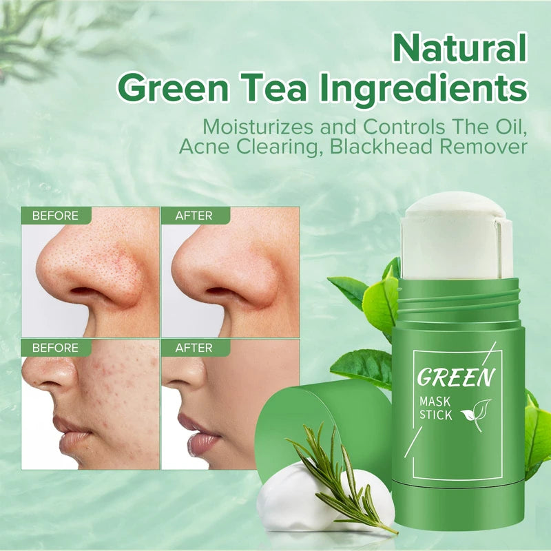LcoLourx Green Tea Mask Stick for Face, Solid Mask,Poreless Deep Cleanse Green Tea Mask,Anti-Acne Oil Control&Improves Skin,Face Moisturizing(1PCS)