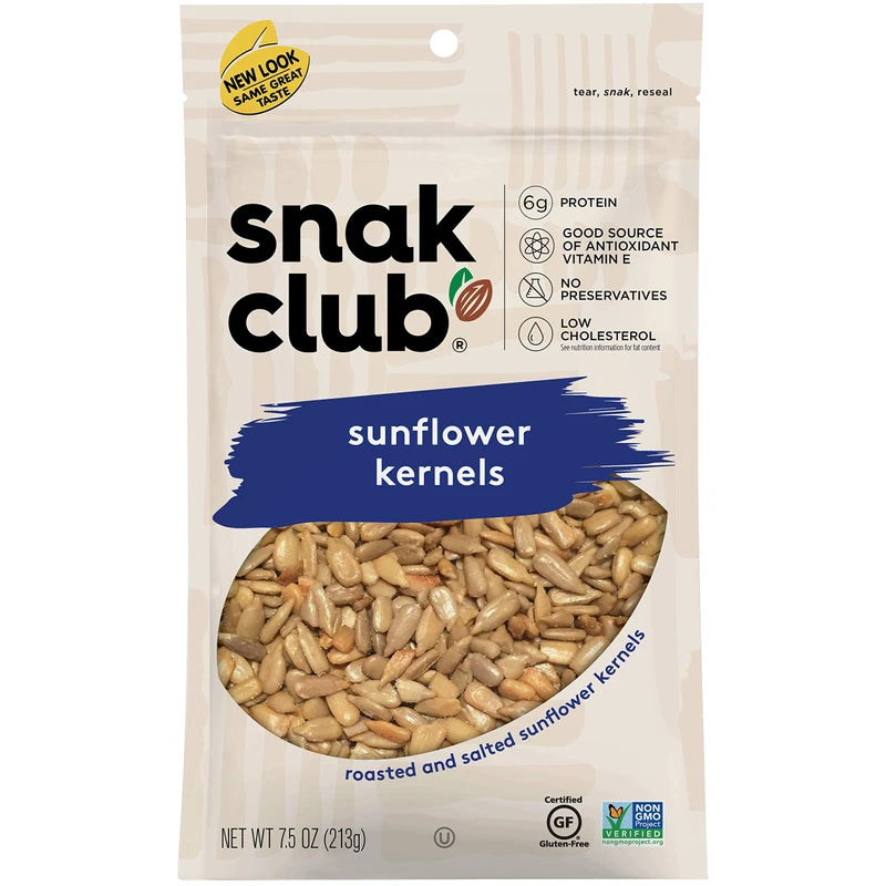 Snak Club Roasted & Salted Sunflower Kernels, 7.5 Ounce (Pack of 6)